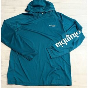 Columbia men's long sleeve teal blue hooded shirt medium